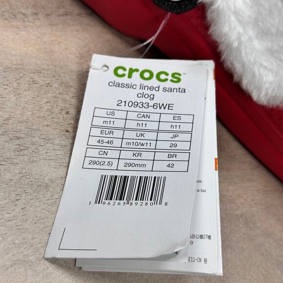 Crocs Classic Lined Santa Christmas Clogs Men’s Size 11 Red White Holiday NEW - Picture 13 of 15